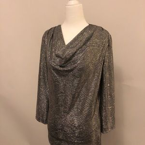 Silver top with draped neckline
